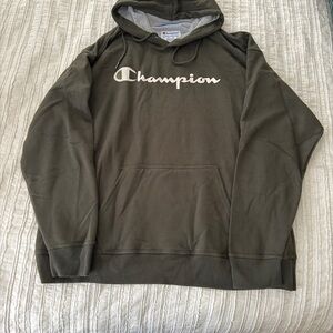 Champion Olive Green Pullover Hoodie with Script Logo